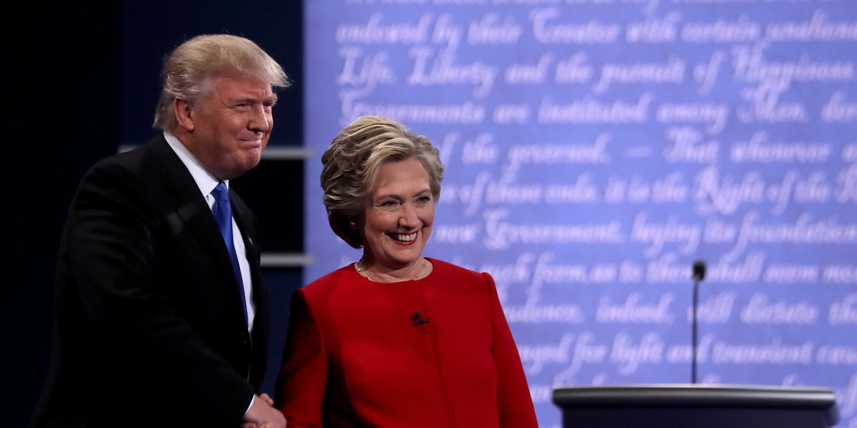 Trump with Hillary Clinton at Monday night's debate.