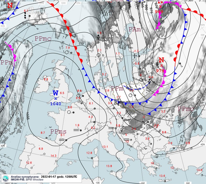 Sytuacja synoptyczna 17 stycznia 2022 r.