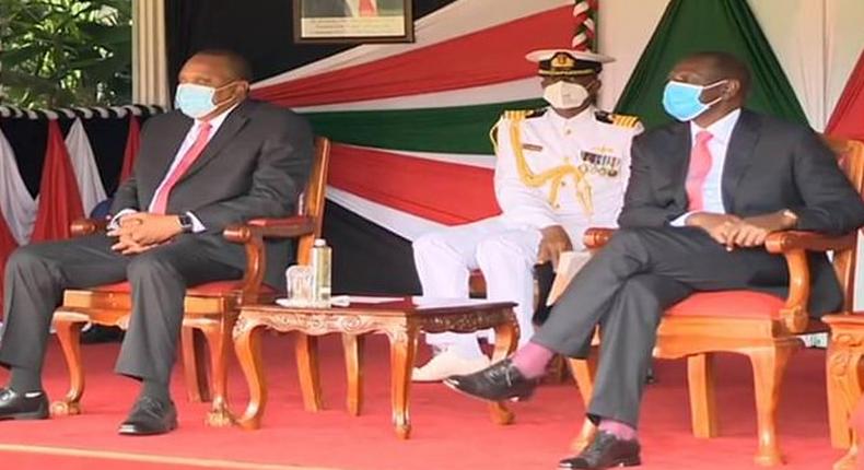 President Uhuru Kenyatta and Deputy President William Ruto during the 57th Madaraka Day Celebrations at State House.