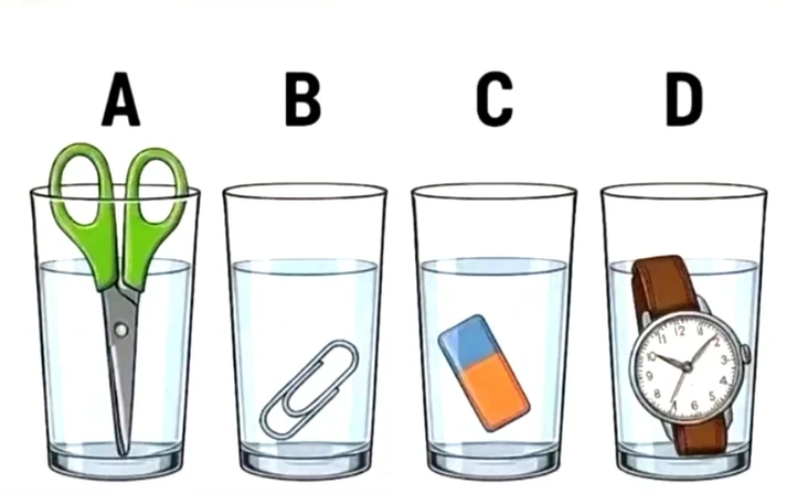 Pozorne si všímajte veľkosť a materiály predmetov v pohároch.