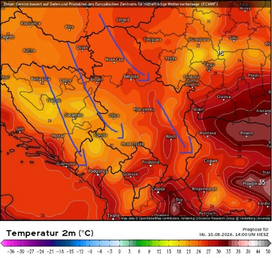 Osveženje uz ređe pljuskove oko 10. avgusta