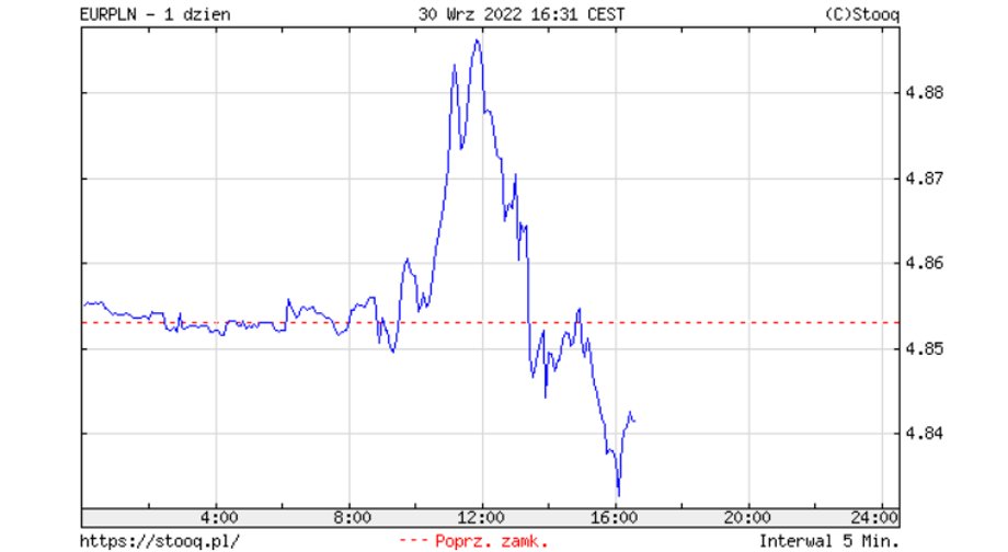 Złoty w ostatnich kilku godzinach umocnił się względem euro.