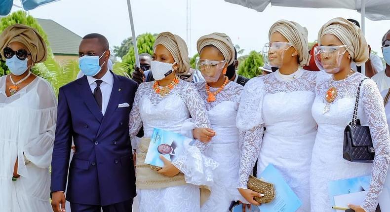 Helen Prest Ajayi flanked by her daughters, Tomisin, Tosan and Tiffany at her late husband's funeral [Instagram/HelenPrestAjayi]