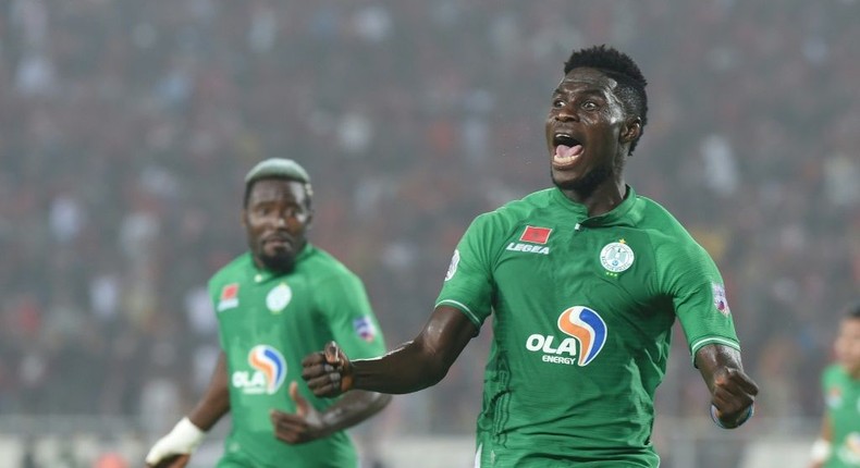 Congolese Ben Malango (R) has scored five goals for Moroccan club Raja Casablanca in the CAF Confederation Cup this season Creator: RIZKOU ABDELMJID