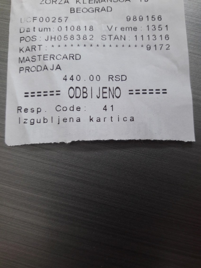 Sporan račun iz prodavnice