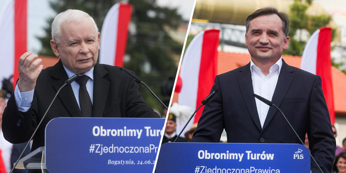 Kaczyński i Ziobro zagrzewali swoich zwolenników w Bogatyni.