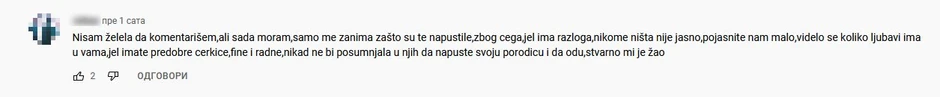 Komentari na Jutjub kanalu Anđele i Nađe Đorđević