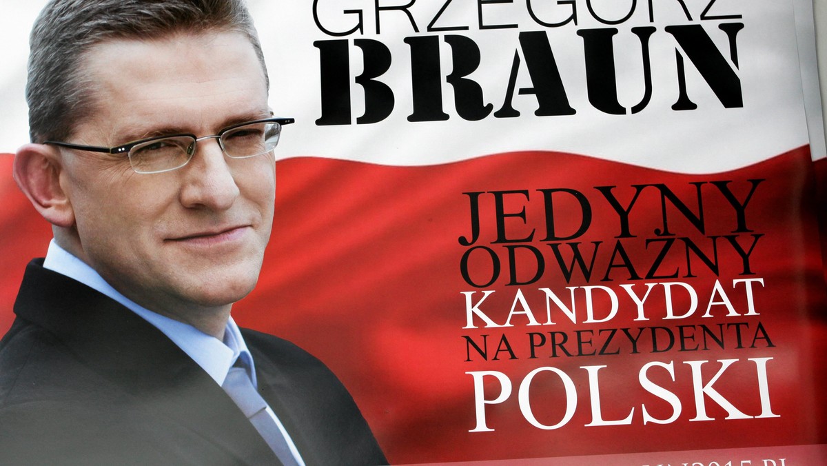 Rzutem na taśmę Grzegorz Braun ma do PKW złożyć niewiele ponad 100 tys. podpisów. W rozmowie z Onetem jego sztabowiec mówi wprost, że kandydatowi służą publikacje o skandalizującym wydźwięku — jak te o wykładzie Brauna na krakowskim Uniwersytecie Rolniczym. Reżyser mówił tam, że po wojnie na Ukrainie może powstać na polskich ziemiach "kondominium niemiecko-rosyjskie pod żydowskim zarządem powierniczym".