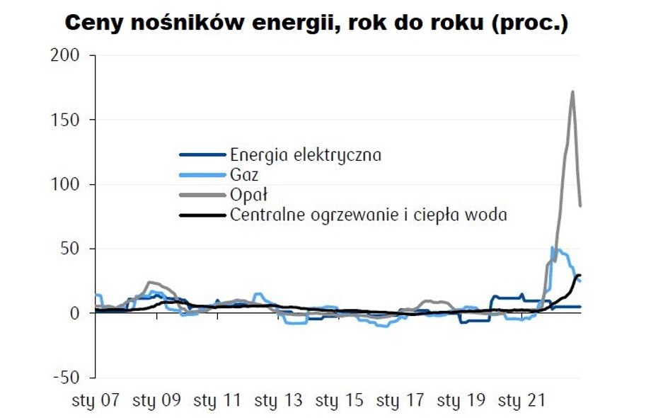 Wzrost cen nośników energii był bezprecedensowy, co nie tylko bezpośrednio podbiło wskaźnik CPI, ale też przełożyło się na wyższe koszty firm, które z kolei przerzucały je na klientów końcowych, co pchało w górę inflację bazową. 