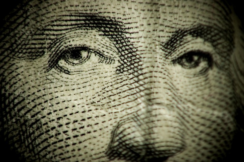 Twarz Jerzego Waszyngtona z banknotu dolarowego, fot. J Freeman.