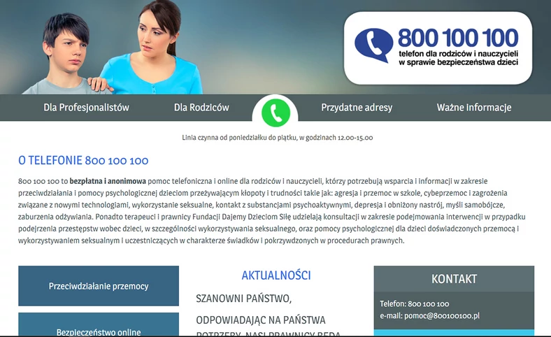 Na stronie 800100100.pl znajdziemy wiele praktycznej wiedzy na temat cyberprzemocy oraz przydatne adresy stowarzyszeń i instytucji, w których możemy szukać pomocy