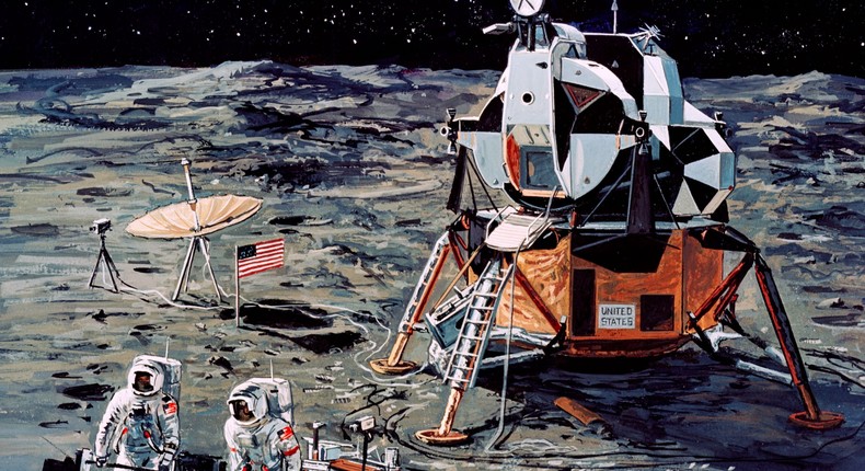 apollo moon lander astronauts lunar excursion module lem illustration painting nasa S71 16101_orig