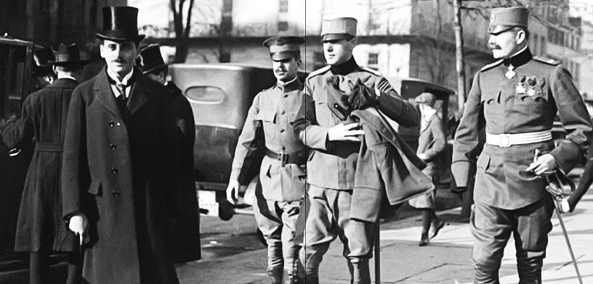 Vojni izaslanik potpukovnik Mihailo Nenadović (prvi zdesna) u sastavu vojne delegacije u Vašingtonu 1918.