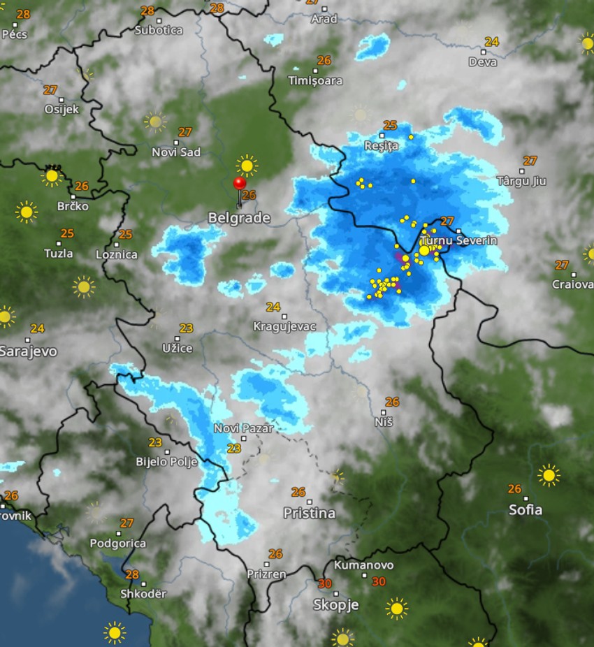Radarski snimci nevremena tačno u podne