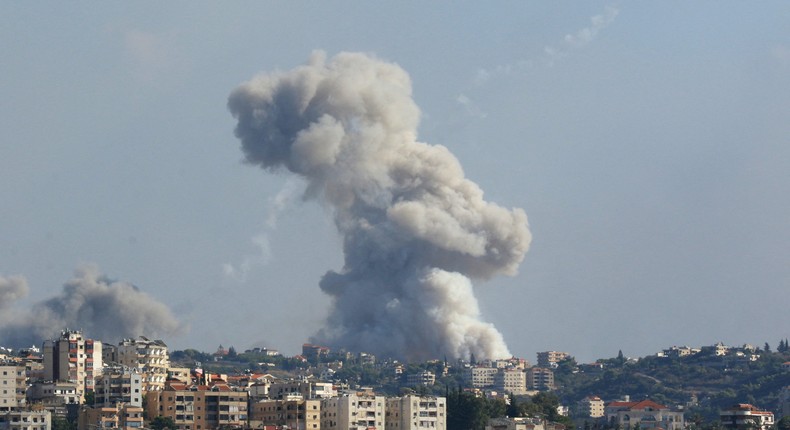 Smoke billows from a site targeted by Israeli shelling in the southern Lebanese village of Zaita.MAHMOUD ZAYYAT/AFP via Getty Images