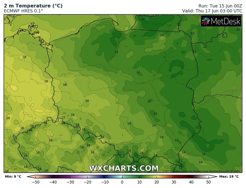 Prognozowana temperatura w czwartek nad ranem