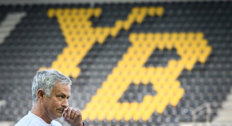 Jose Mourinho oversees Manchester United's training session at the Stade de Suisse on Tuesday