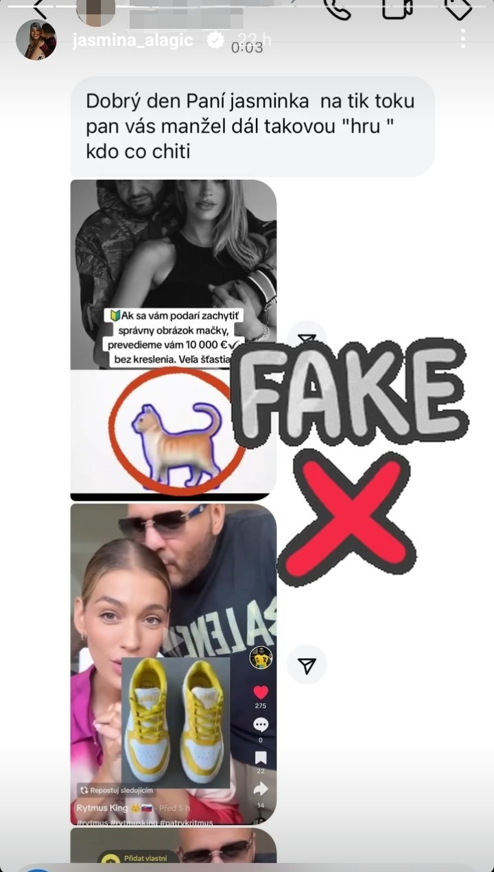Jasmina Alagič varovala pred podvodníkmi na TikToku, ktorí zneužívajú tvár a hlas jej manžela Patrika Vrbovského.