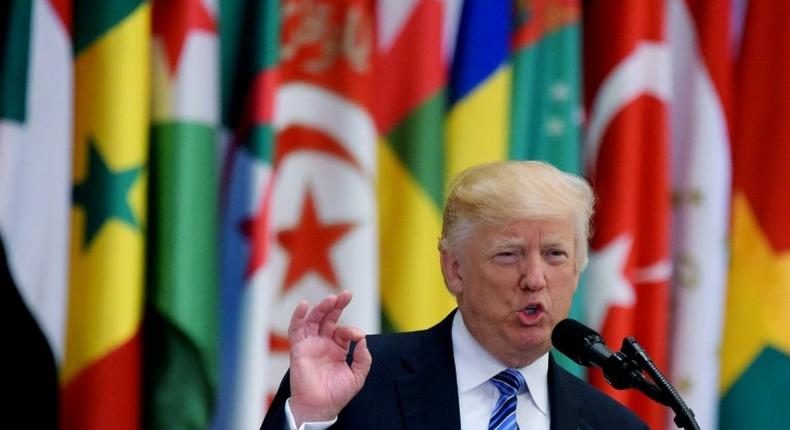 US President Donald Trump speaks during the Arabic Islamic American Summit at the King Abdulaziz Conference Center in Riyadh on May 21, 2017