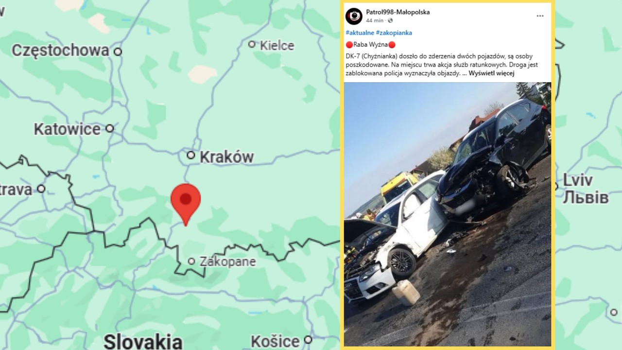 Wypadek na "chyżniance" niedaleko przejścia granicznego. Droga jest zablokowana