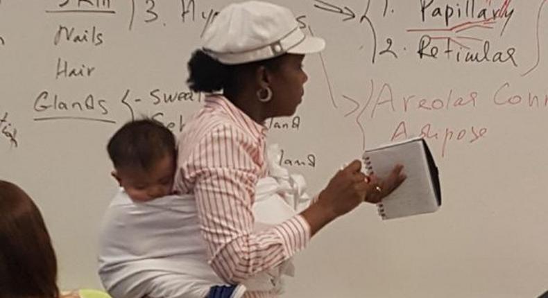 Professor Ramata wears student’s baby for 3 hours as she lectures