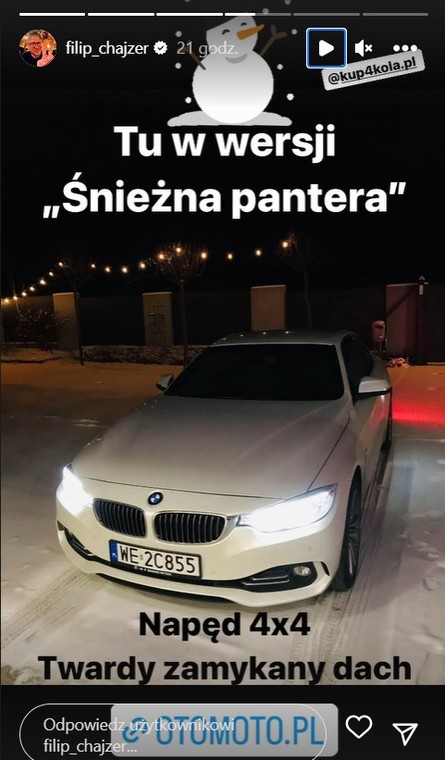 InstaStory z profilu Filipa Chajzera