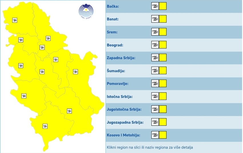 Meteoalarm za utorak