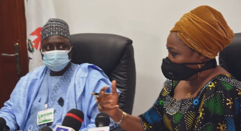 Abike Dabiri-Erewa, Chairman/CEO of Nigerians in Diaspora Commission (NiDCOM) and Vice Chairman, Senate Committee on Diaspora and NGOs, Sen. Ibrahim Oloriegbe. [Twitter/@nidcom_gov]