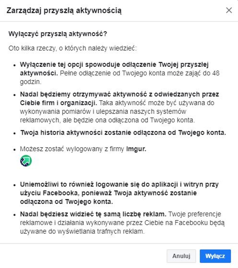 "Aktywność poza Facebookiem"