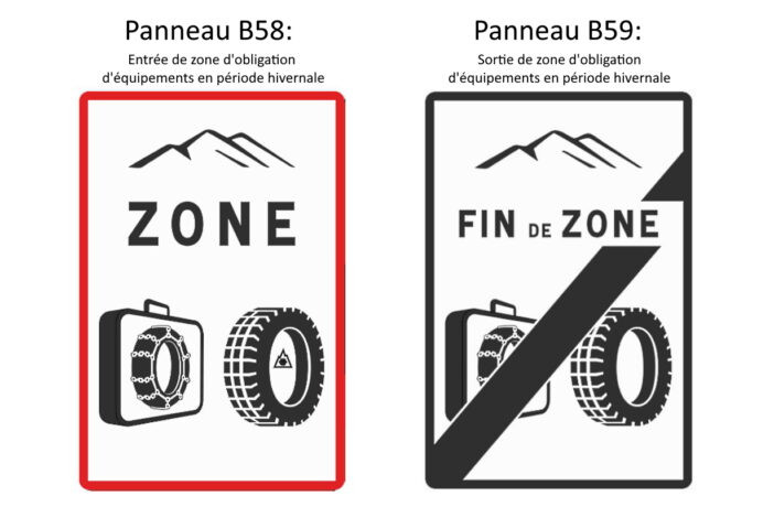 Les panneaux B58 et B59 marqueront le début et la fin de la zone où les nouvelles règles s'appliquent 
