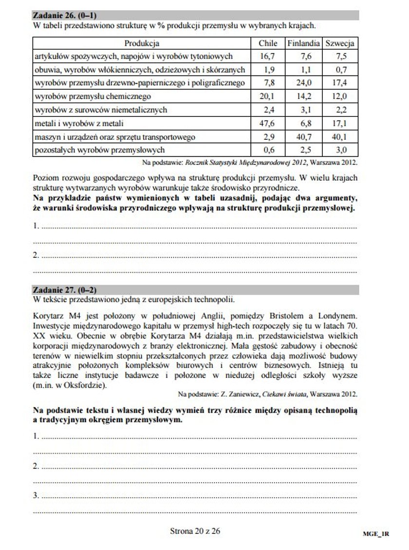 Arkusz egzaminacyjny - geografia na poziomie rozszerzonym