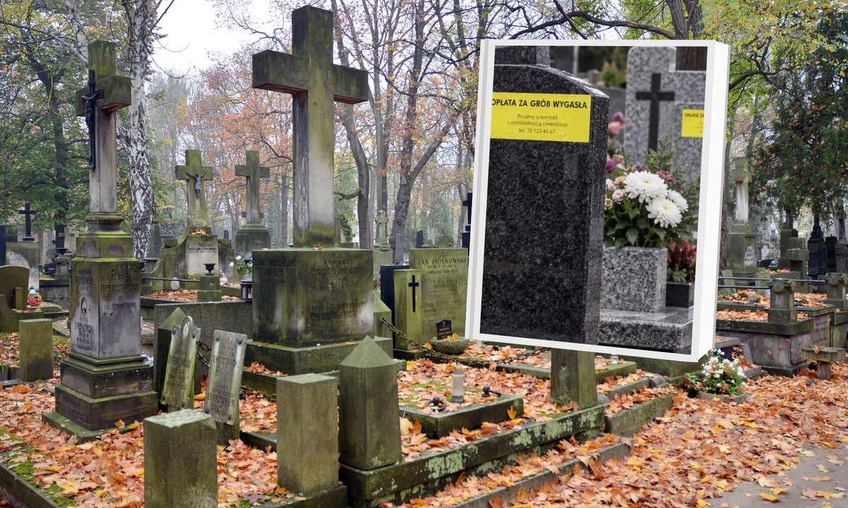 Żółte naklejki na grobach w Gliwicach. Przypominają o opłatach za miejsce pochówku