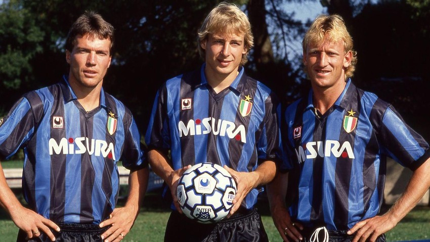 Lotar Mateus, Jirgen Klinsman i Andreas Breme u dresu Intera | Foto: Alessandro Sabattini/Getty Images