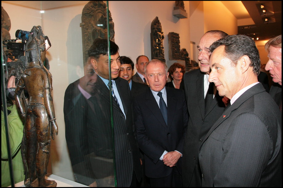Otwarcie wystawy w Guimet Museum w Paryżu w 2007 r. Na zdjęciu od lewej: Lakshmi Mittal, François Pinault, Nicolas Sarkozy i Jacques Chirac.