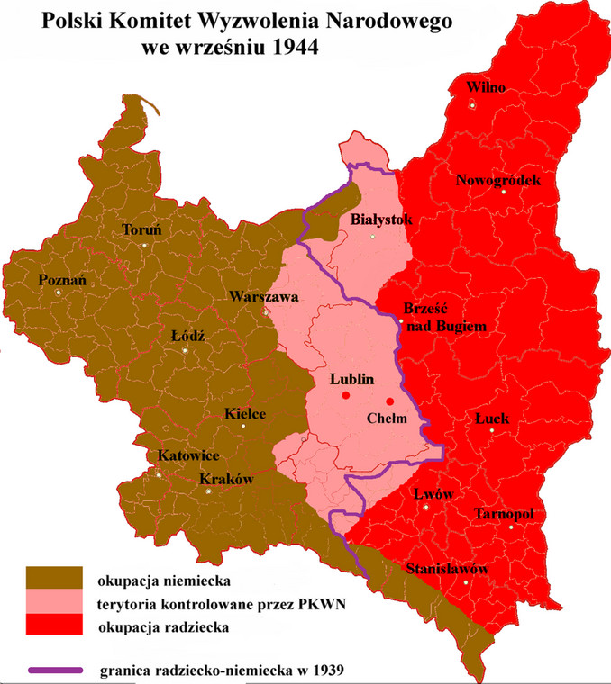 Tzw. Polska Lubelska została na mapie zaznaczone różowym kolorem