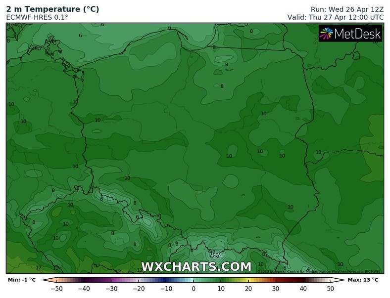 Temperatura maksymalna z trudem będzie osiągać i przekraczać 10 st. C