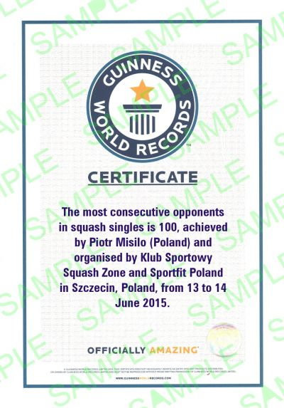Rekord Guinnessa - certyfikat Piotra Misiło