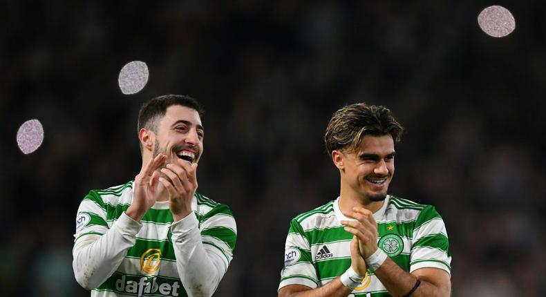 Two good: Jota (right)scored twice for Celtic in a 3-2 win at Aberdeen Creator: ANDY BUCHANAN