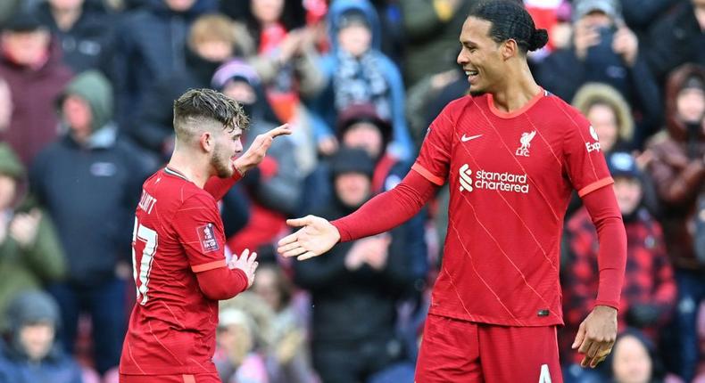 Harvey Elliott (left) scored on his return from a long-term injury for Liverpool Creator: Paul ELLIS