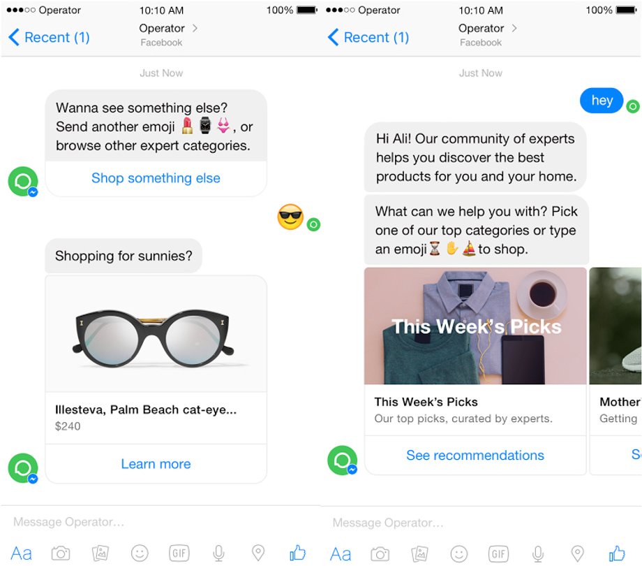 The Operator app in Messenger lets you search for things to buy, make orders, and track deliveries.