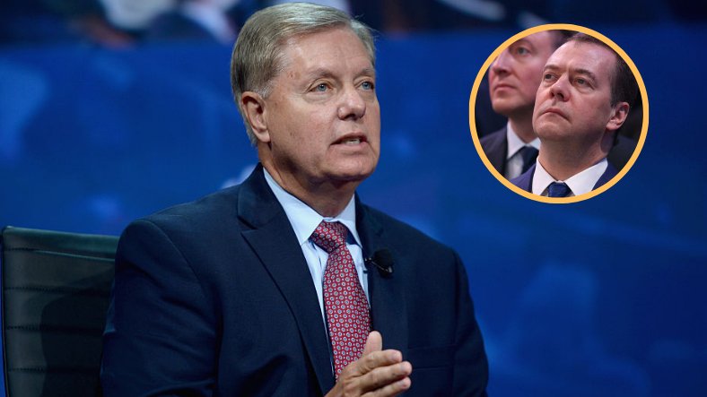 Lindsey Graham (z lewej) i Dmitrij Miedwiediew (z prawej)