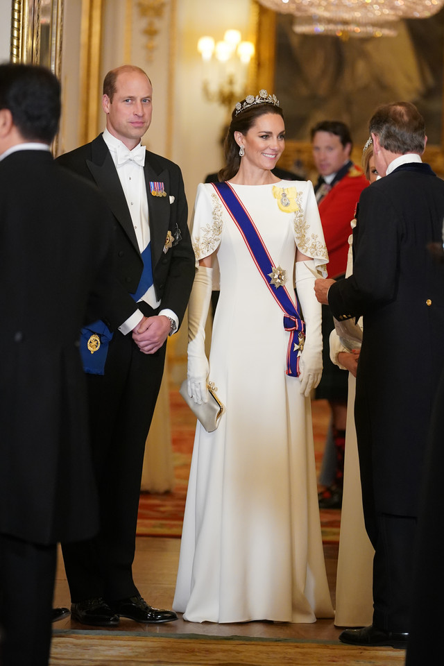 Książę William z żoną Kate, księżną Walii, na State Banquet w Pałacu Buckingham