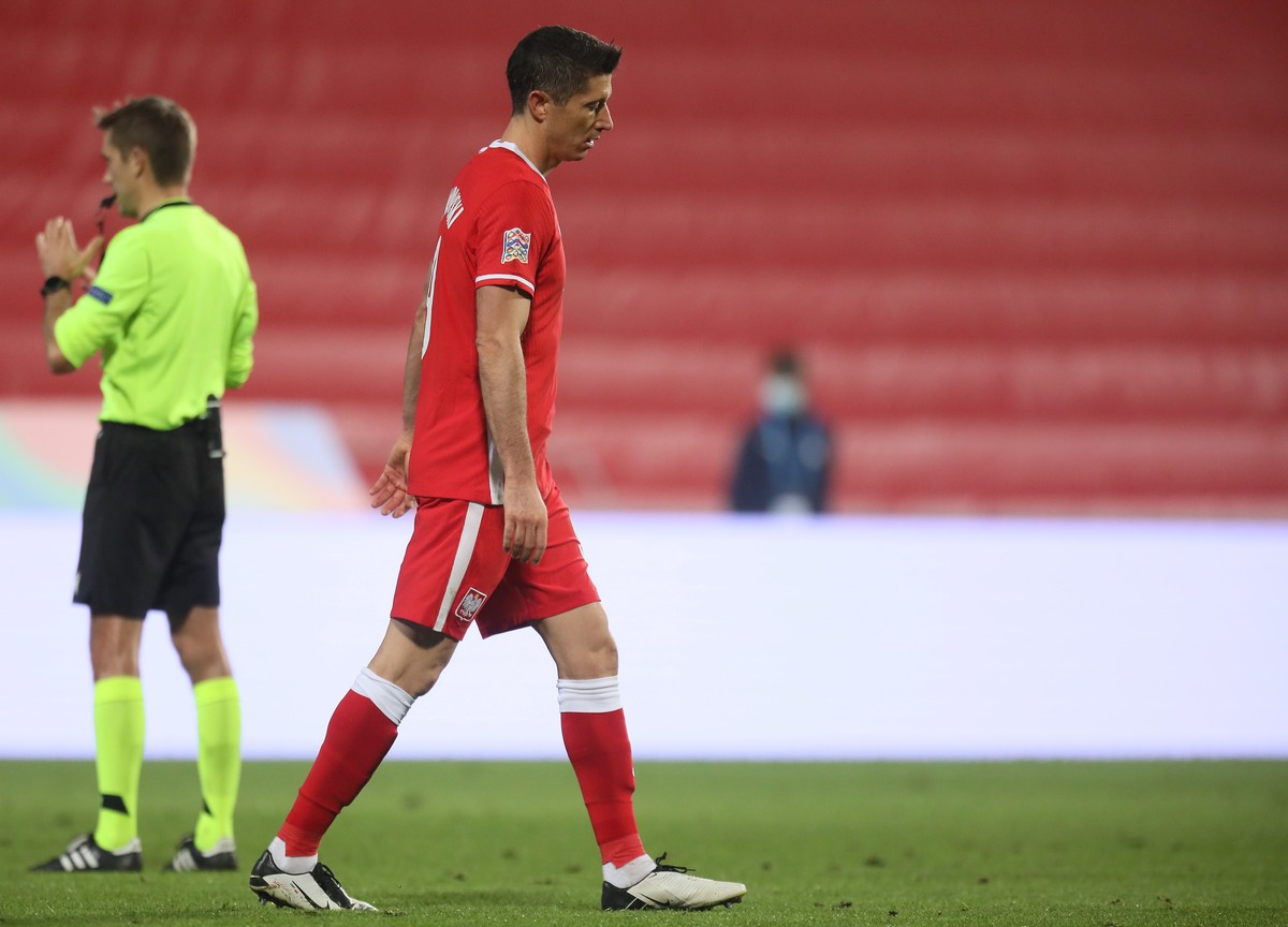 Piłkarz reprezentacji Polski Robert Lewandowski podczas meczu grupy A1 Ligi Narodów z Włochami