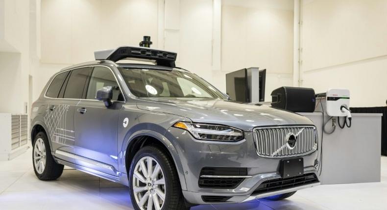 A pilot model of the Uber self-driving car is displayed at the Uber Advanced Technologies Center in Pittsburgh, Pennsylvania