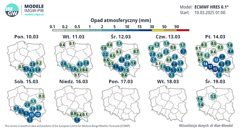 Prognoza opadów w Polsce na kolejne dni