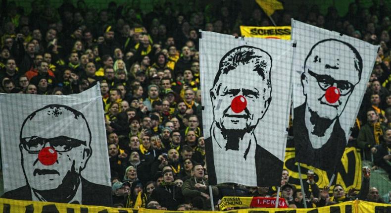 Hoffenheim's billionaire benefactor Dietmar Hopp (C) has been the target of fans of several Bundesliga clubs