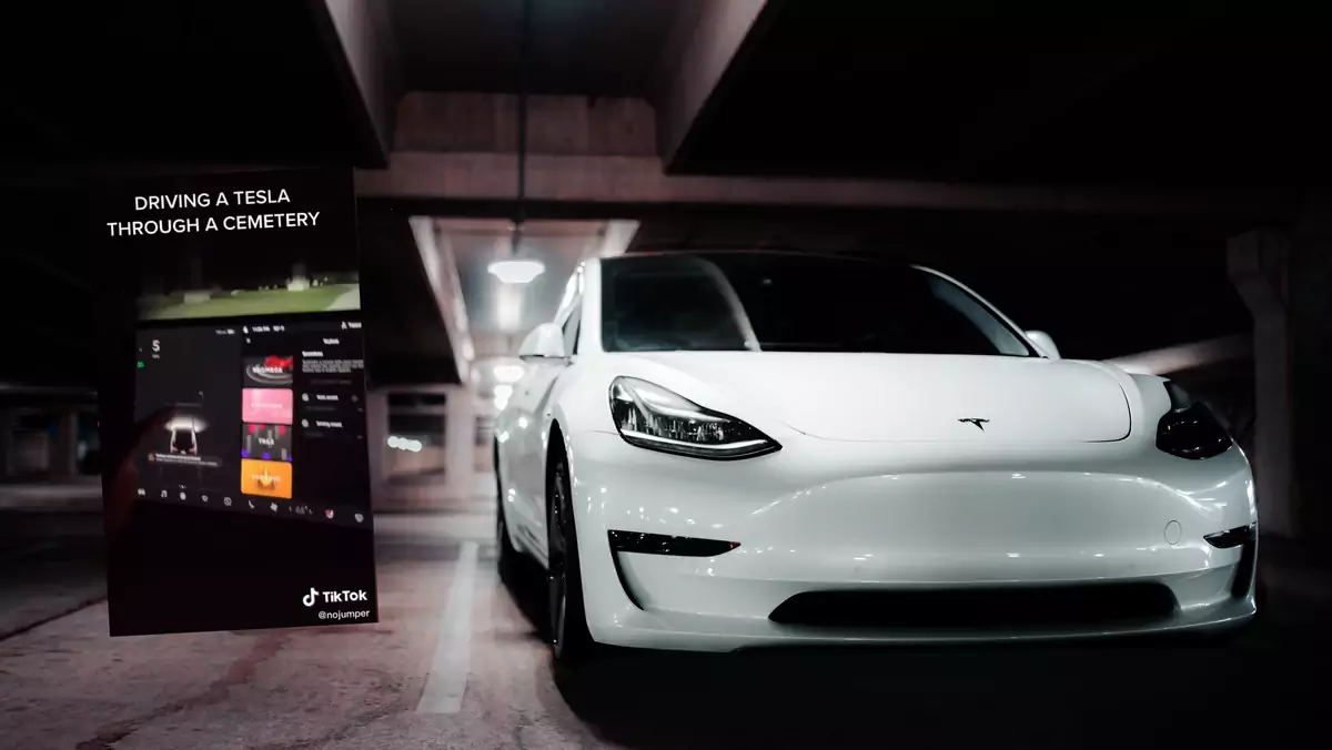 Tesla rejestrowała pieszych na pustym cmentarzu (fot. nojumper/TikTok)