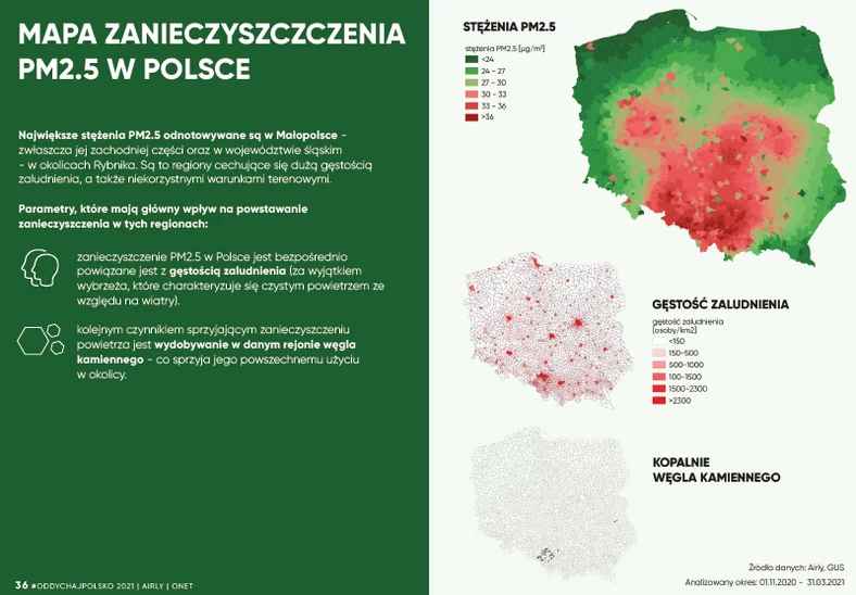 Mapa zanieczyszczenia pyłem PM2.5 w Polsce