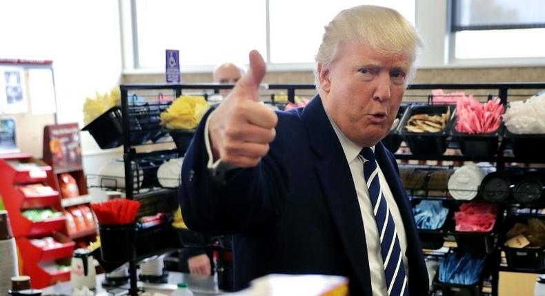 Republican presidential nominee Donald Trump campaigns in Valley Forge, Pennsylvania, which has voted Democratic in presidential elections since 1992