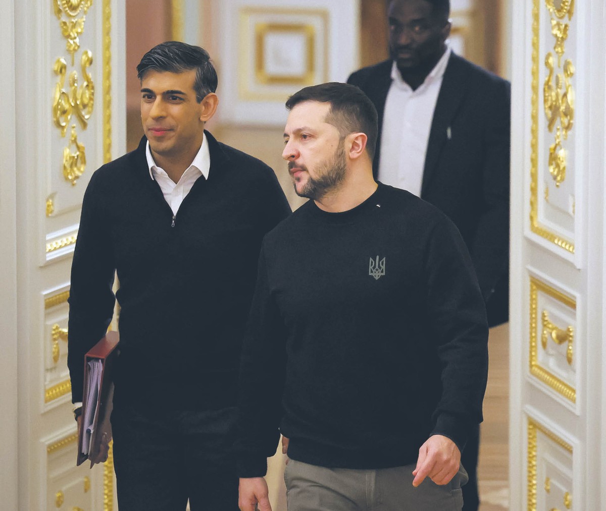 Premier Wielkiej Brytanii Rishi Sunak z prezydentem Ukrainy Wołodymyrem Zełenskim w piątek w Kijowie